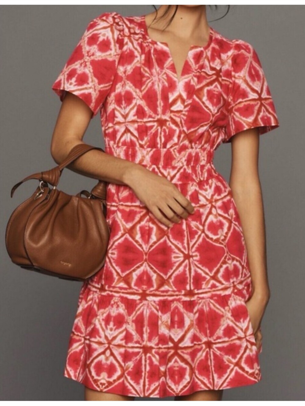 ANTHROPOLOGIE Somerset orange white short sleeve mini dress sz S